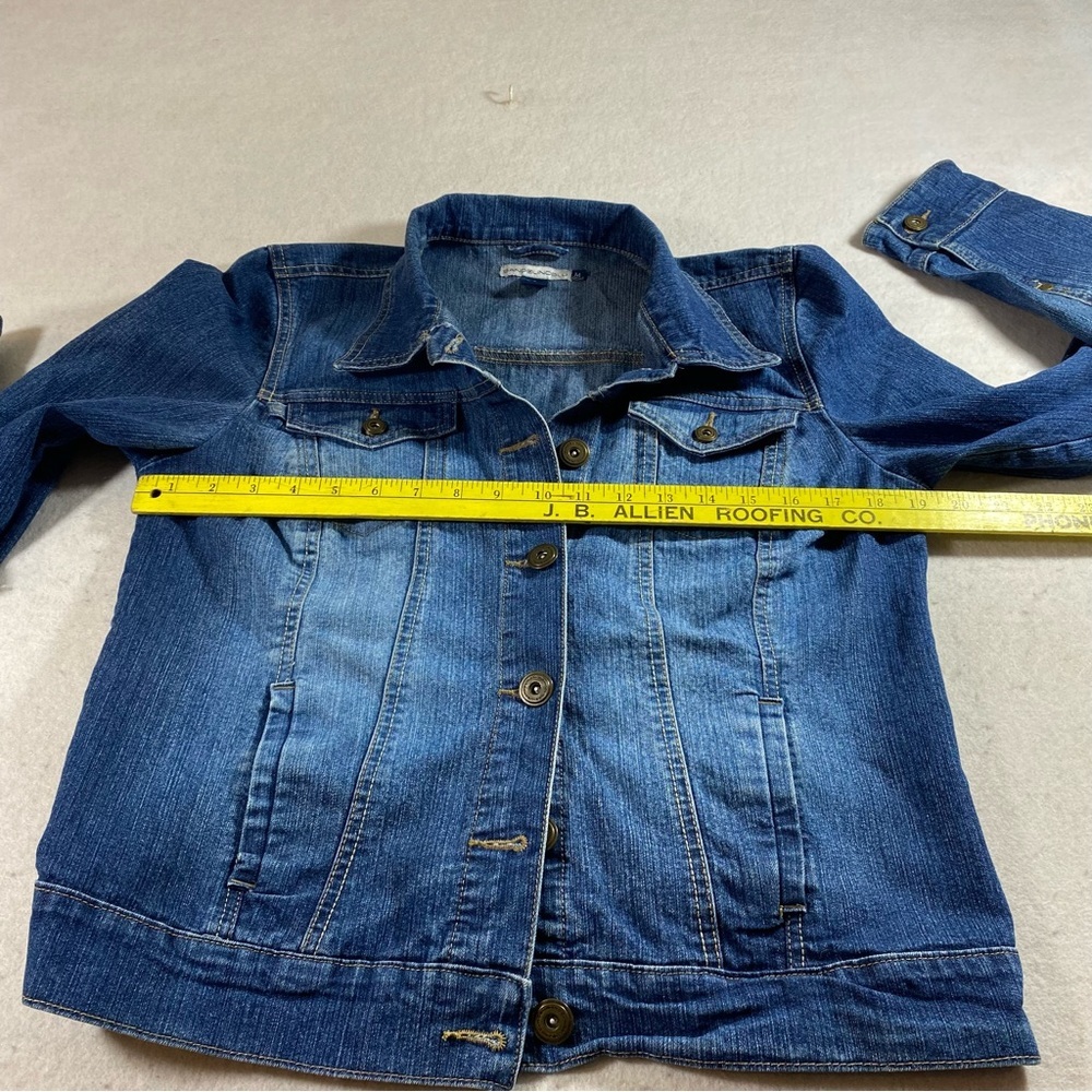 BANDOLINOBLU Jean Denim Jacket Button Down Pockets Adjustable Waist Med. Jacket - Picture 11 of 13